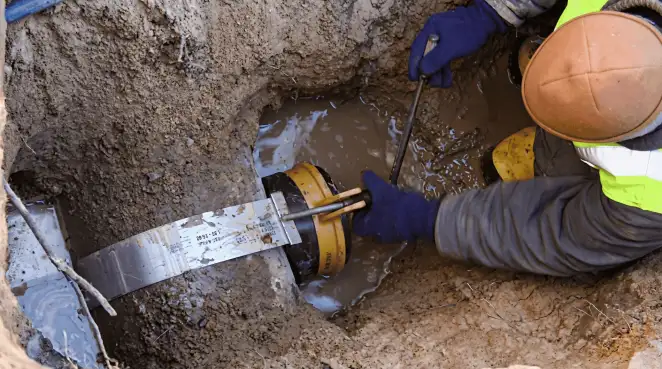 Technician performing underground drainage repair for foundation protection and gutter systems in Baton Rouge, LA
